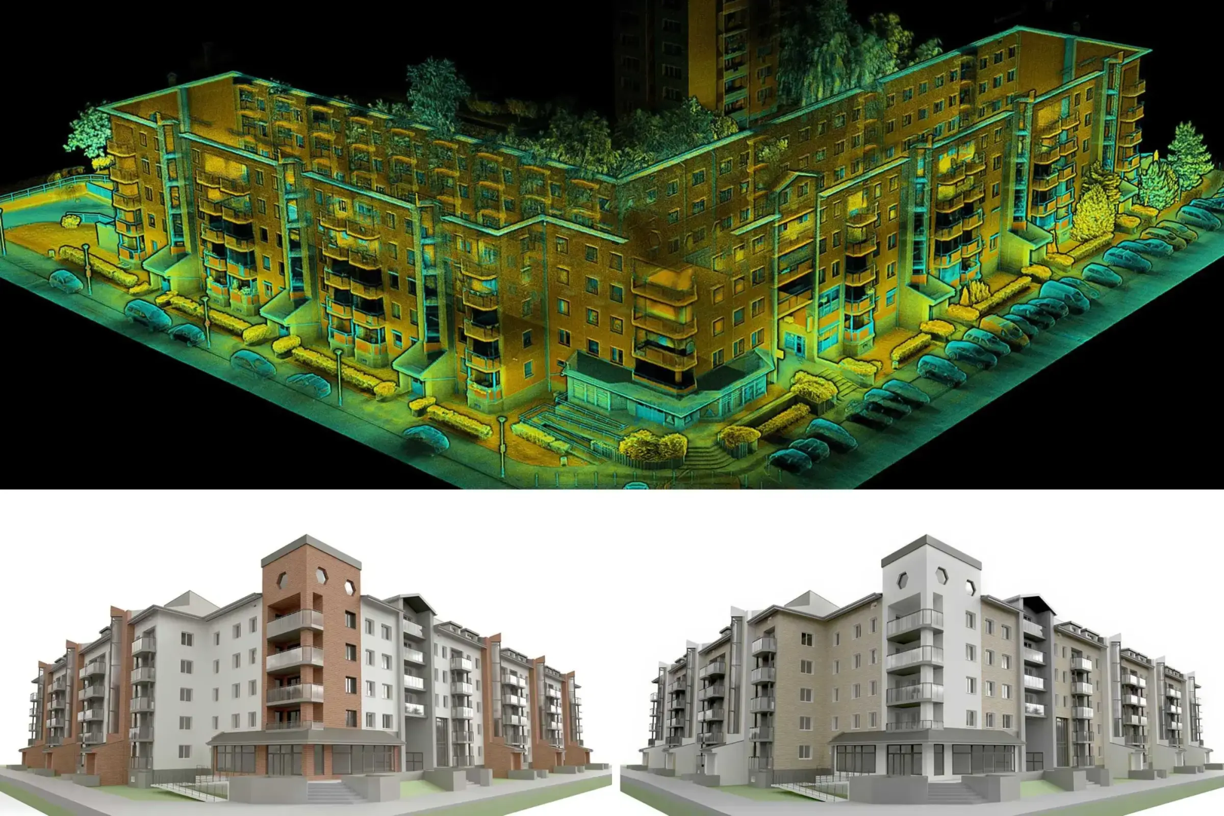 Rilievo 3D e scansione della facciata di un edificio esistente a Łódź