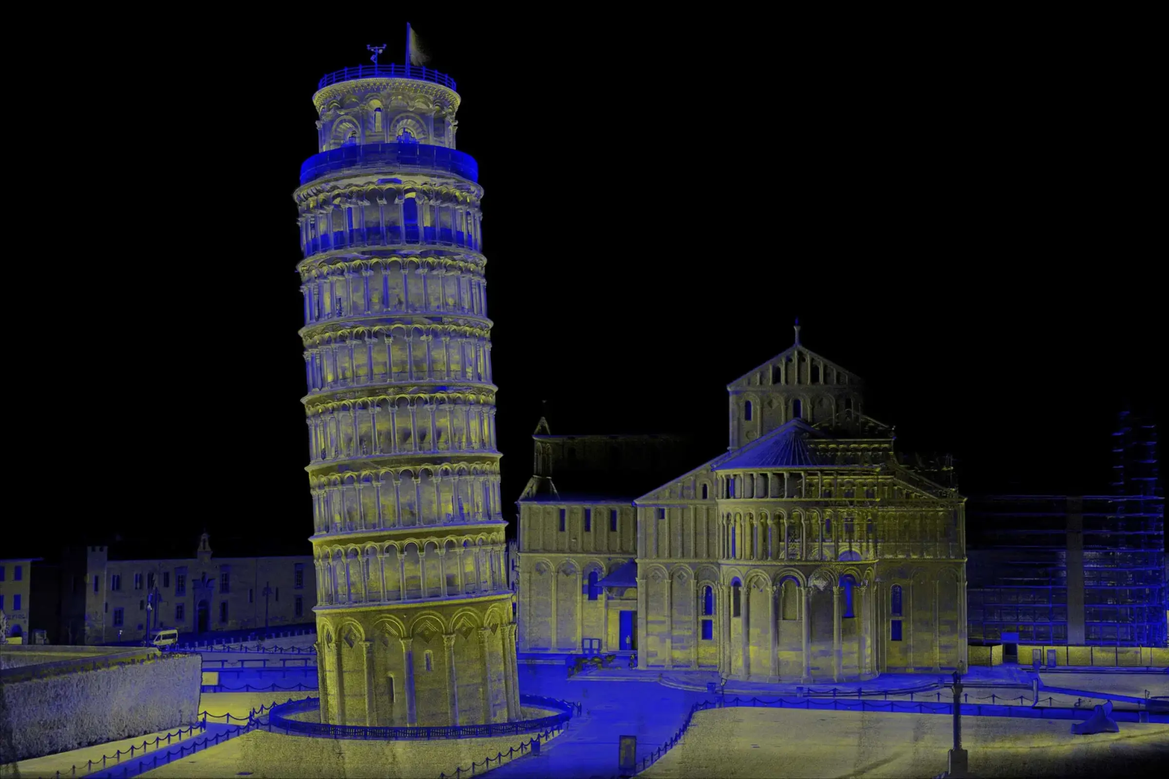 Scansione della facciata esistente della Torre di Pisa con rilievo architettonico e tecnologia Lidar