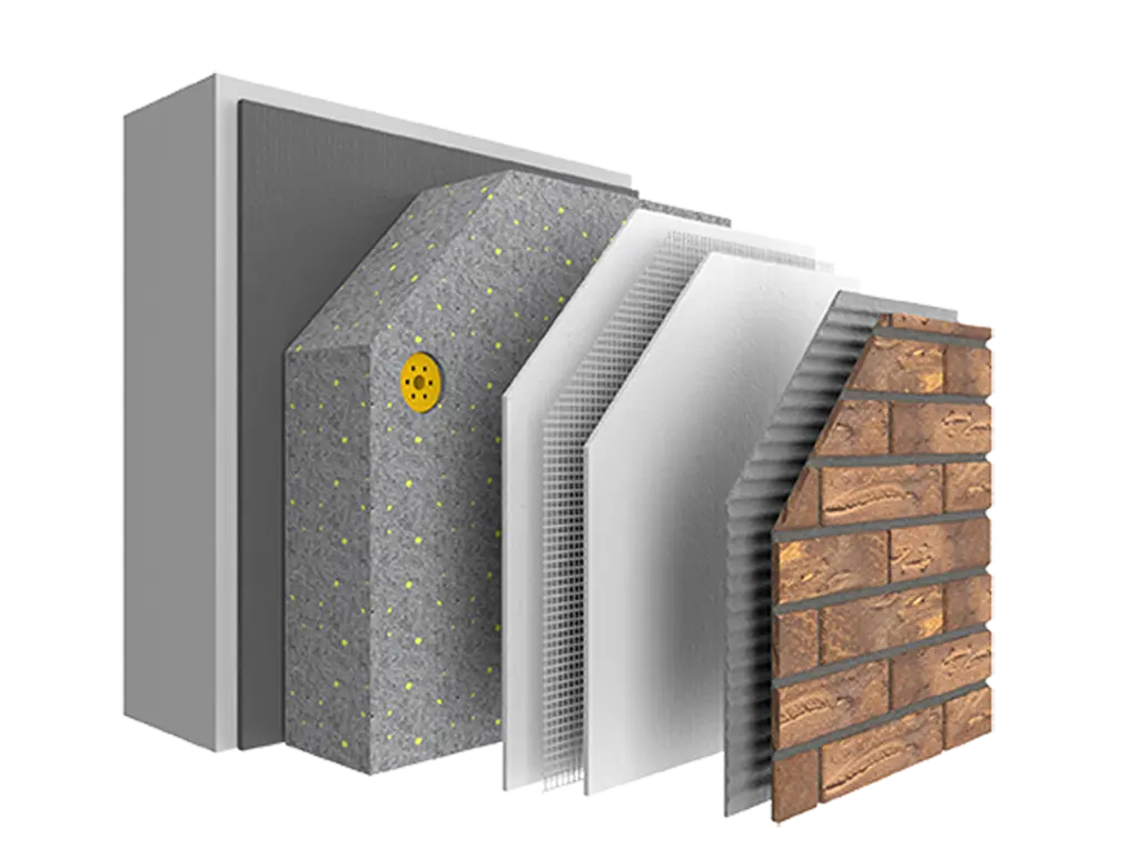 Stratigrafia del sistema cappotto termico StoTherm Classic® con Mattoncini per rivestimento esterno