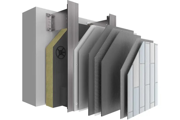 Facciata ventilata, stratigrafia di StoVentec C superficie in ceramica