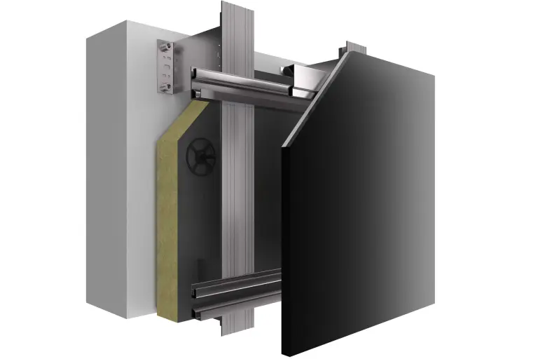 Facciata ventilata, stratigrafia di StoVentec Glass superficie di vetro