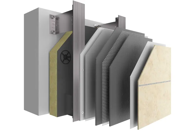 Facciata ventilata, stratigrafia di StoVentec S superficie in pietra naturale