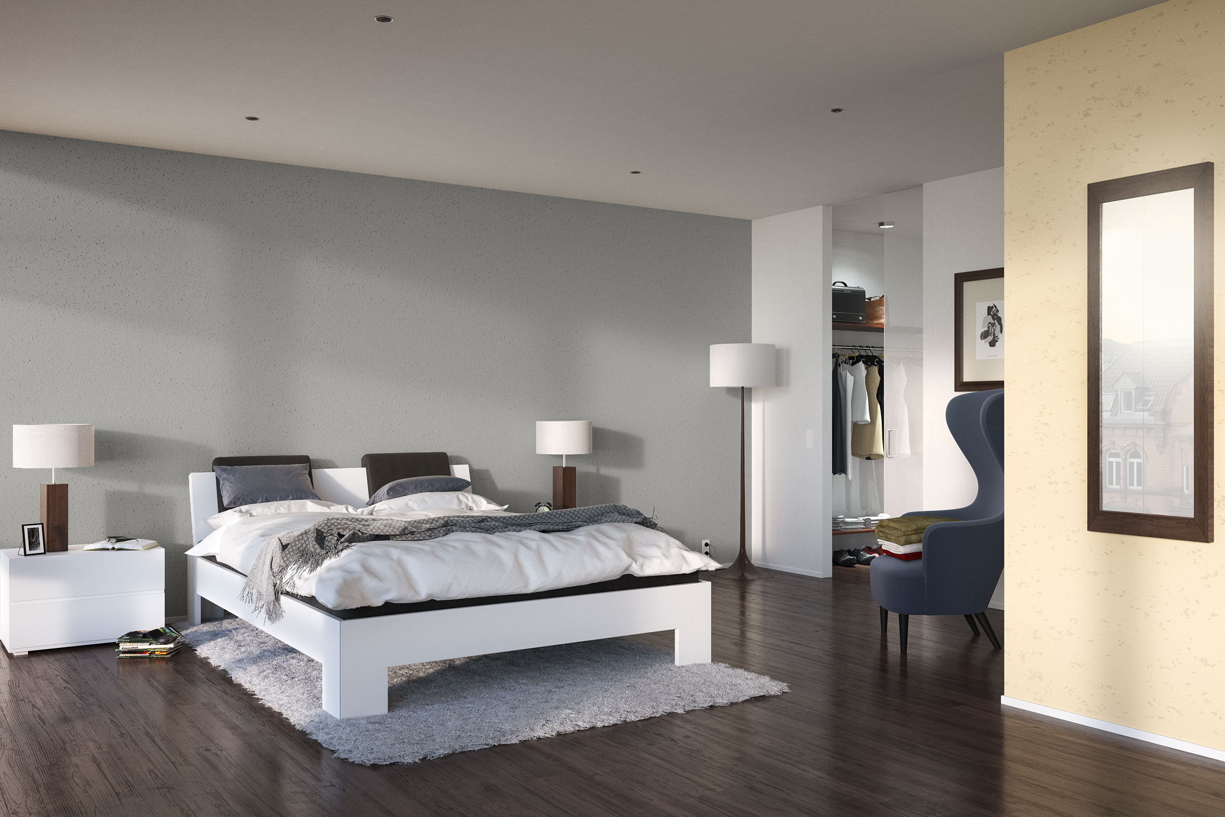 Camera da letto interna, pareti con prodotti StoCalce